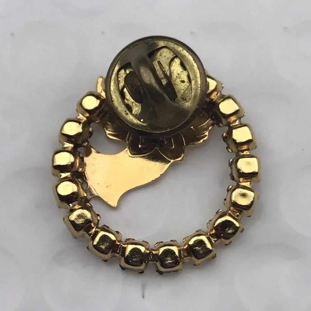 Gold Tone Clear Brooch Pin Angel Rhinestone Motif Religious Gift Christmas